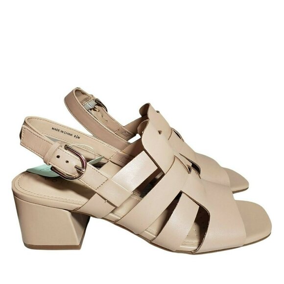 Evolve Women Light Natural Leather Open Toe Slingback Block Heels Sandals Sz 8.5 - Picture 2 of 11